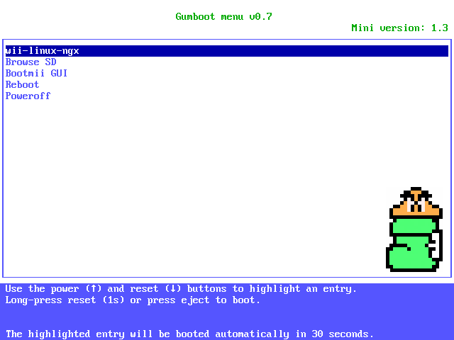 Gumboot default menu